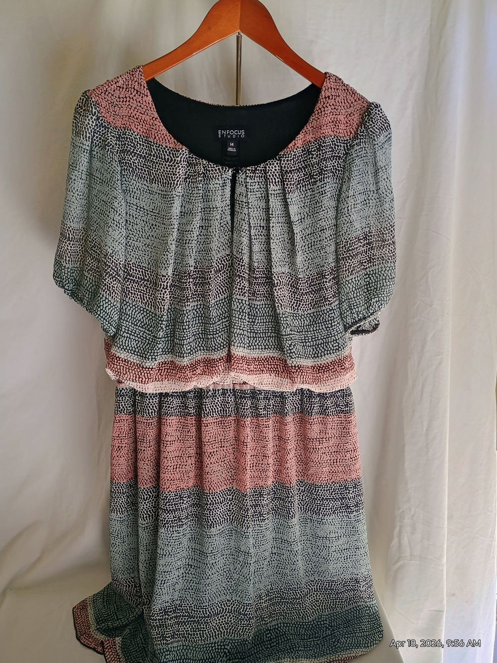 Enfocus Studio Pink and Black Striped Blouson Dress